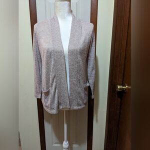 Bobeau Knit Tan Open Front Cardigan with Pockets Size L